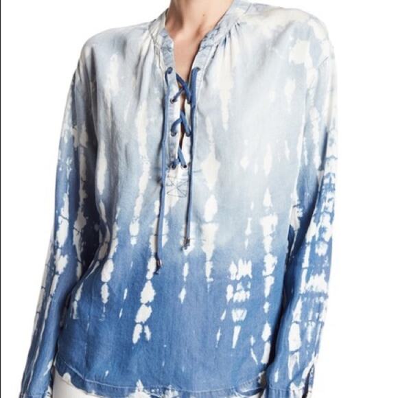 Tina Jo Top Denim Lace Up - Picture 1 of 5